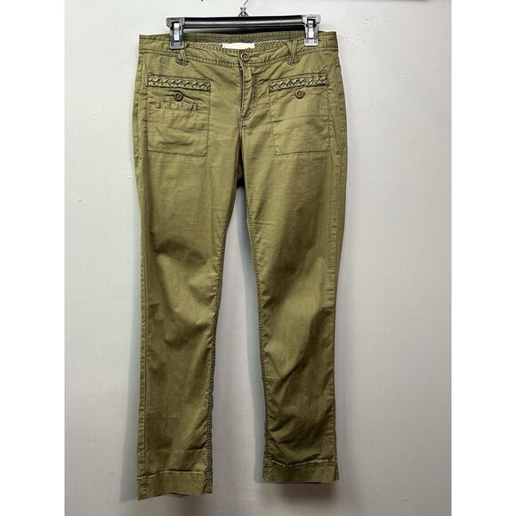 Hei Hei Anthropologie Pants Womens Size 4 Green Braided Patch Pockets Boho - Picture 1 of 10